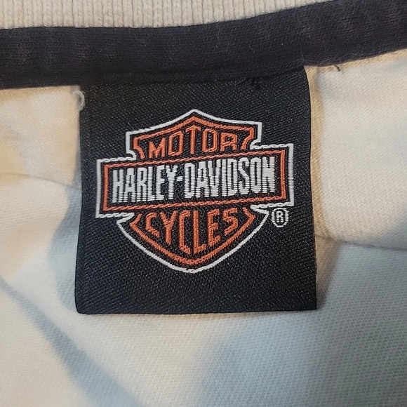 HARLEY DAVIDSON Black and White 3 Button Polo Men's Shirt Chest 46" Length 28" - Picture 9 of 10